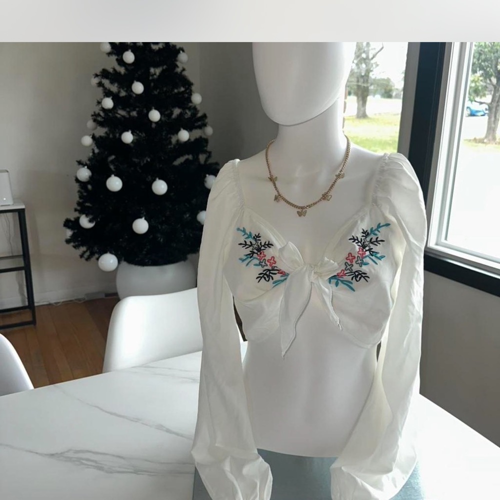 Embroidered White Women's Top